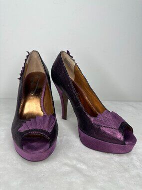 Poetic Licence "Egyptian Princess" Purple Metallic Peep Toe Platform Pumps - 7